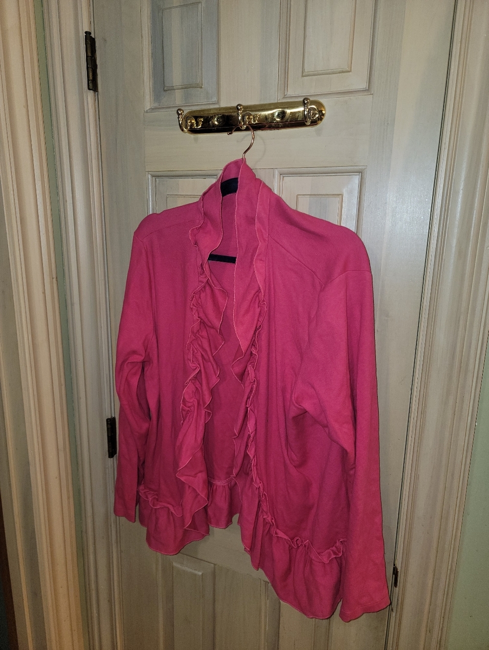 Ruffled Open-Front Women's Sweater Cardigan - Pink Rafaella 2x